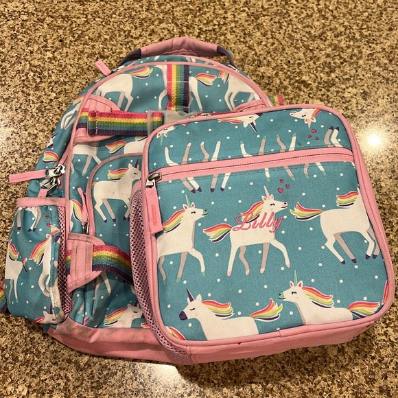 Pottery Barn Kids Unicorn Parade Small Mackenzie Backpack and Lunchbox "Lilly" - Picture 1 of 9